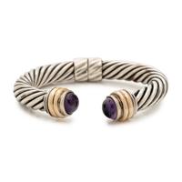 DAVID YURMAN, STERLING SILVER, YELLOW GOLD AND AMETHYST 'CABLE CLASSICS' CUFF BRACELET