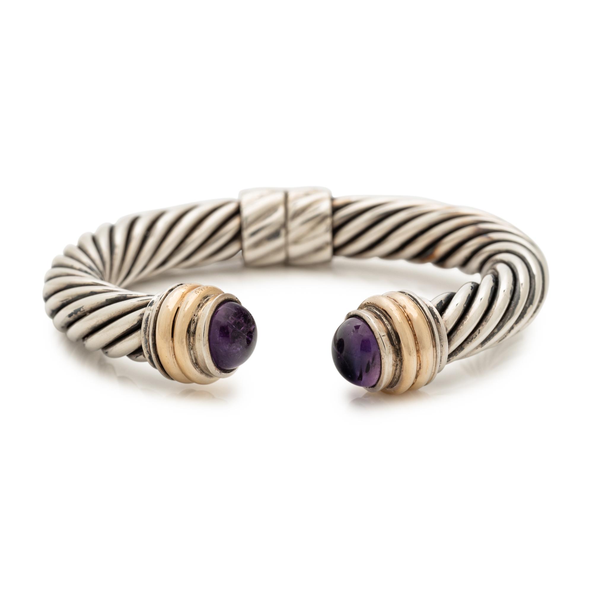 DAVID YURMAN, STERLING SILVER, YELLOW GOLD AND AMETHYST 'CABLE CLASSICS' CUFF BRACELET