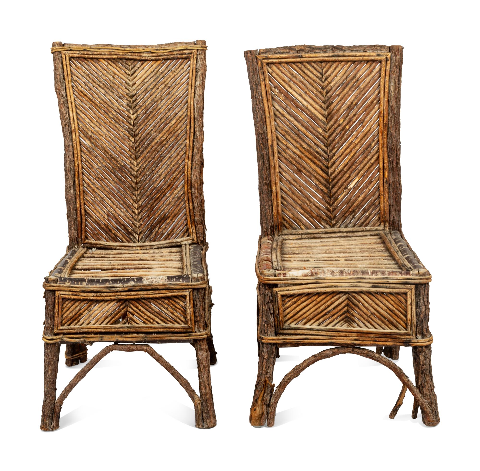 A Pair of Rustic Birch Side Chairs