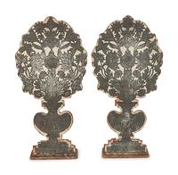 A Pair of Continental Pine and Pierced Metal Cache Pot-Form Chimney Boards