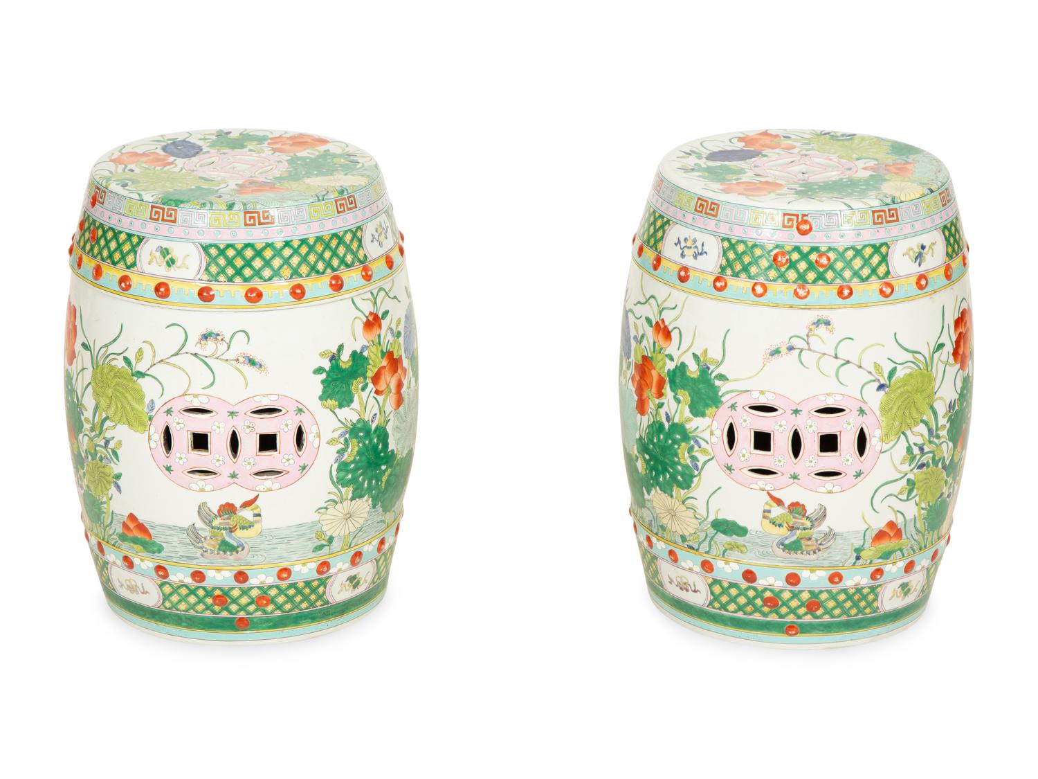 A Pair of Chinese Export Porcelain Garden Seats