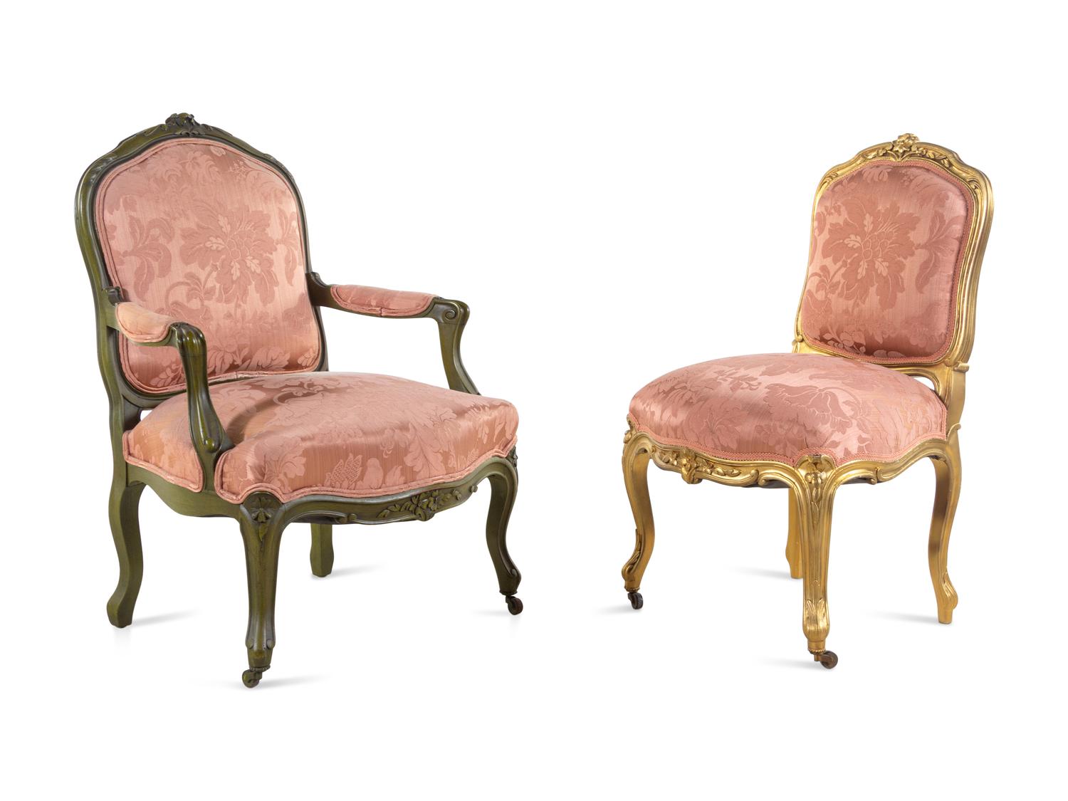 A Set of Three Louis XV Style Giltwood Chairs