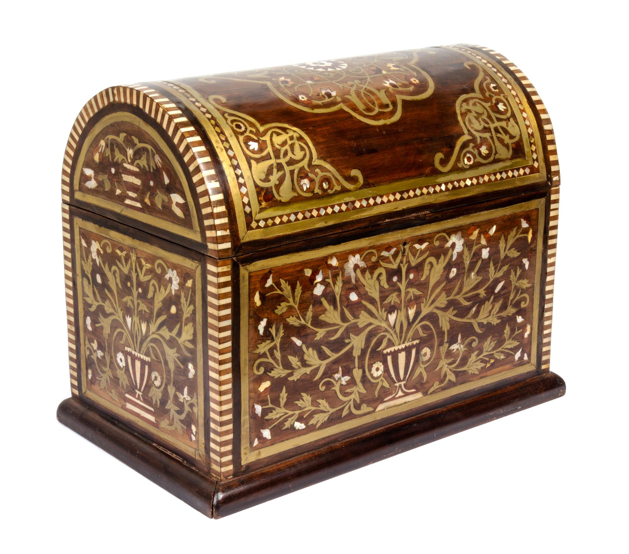 A Brass and Mother-of-Pearl Inlaid Cave a Liqueur Width 21 3/4 inches. — 19TH/20TH CENTURY