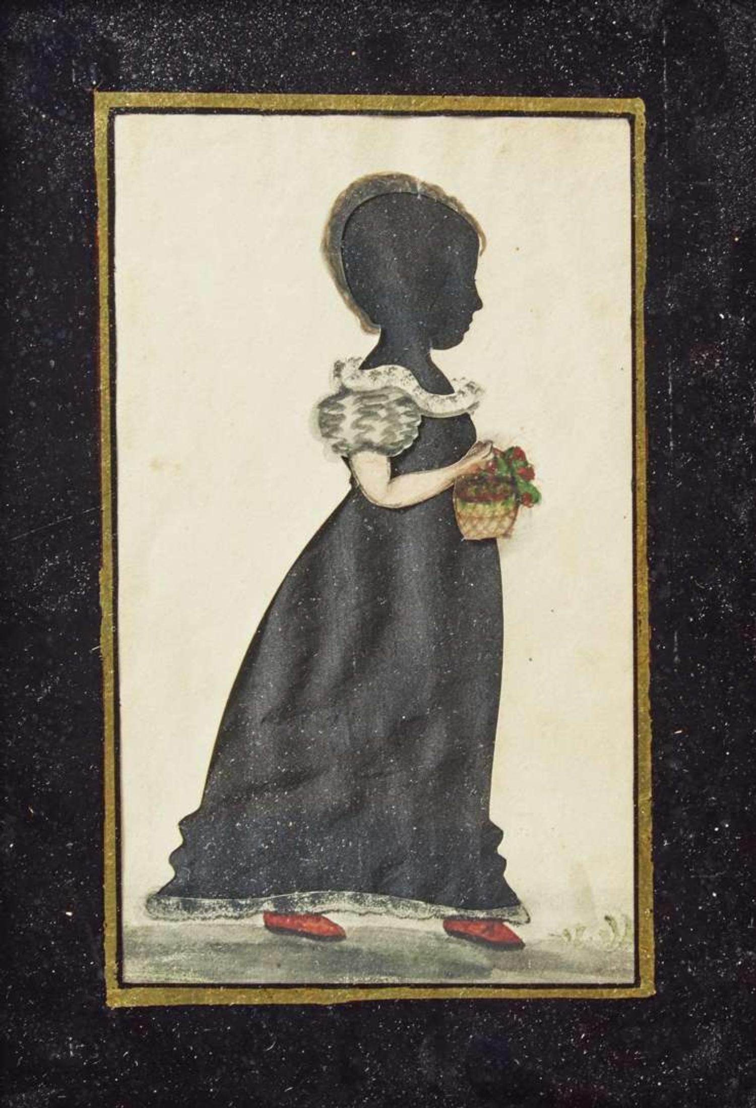 American School 19th century, Profile Silhouette of a Young Girl with Flower Basket