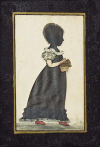 American School 19th century, Profile Silhouette of a Young Girl with Flower Basket