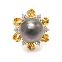 An 18 Karat Yellow Gold, Cultured Tahitian Pearl and Diamond Ring, 9.10 dwts.