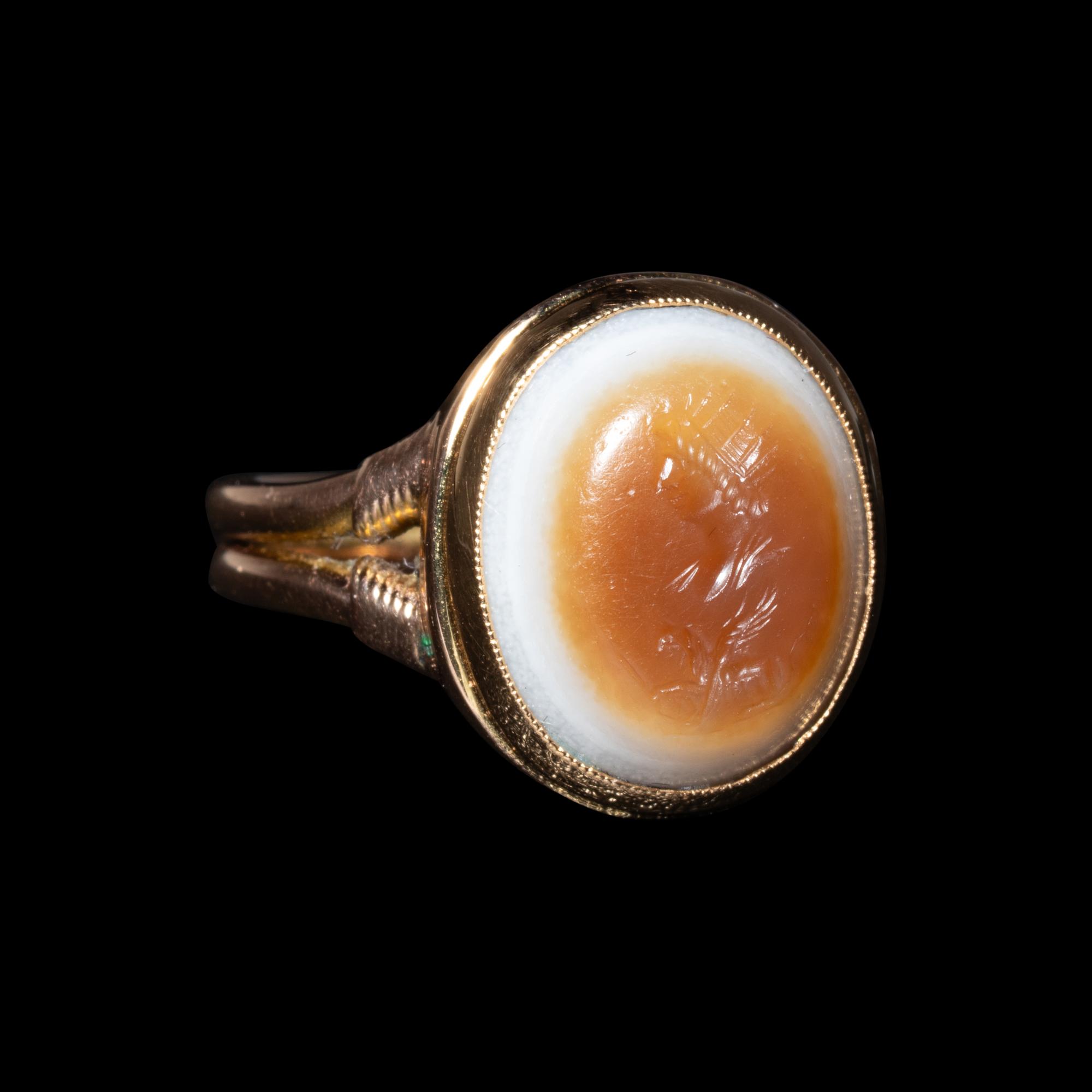A Roman Agate Intaglio with Helios and a Griffin — Set in a 19th Century gold ring