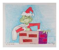 [CHILDREN'S BOOKS & ILLUSTRATION]. RAY, Tom (1919-2010). Original drawing of The Grinch from the film Dr. Seuss' How the Grinch Stole Christmas! 1966.