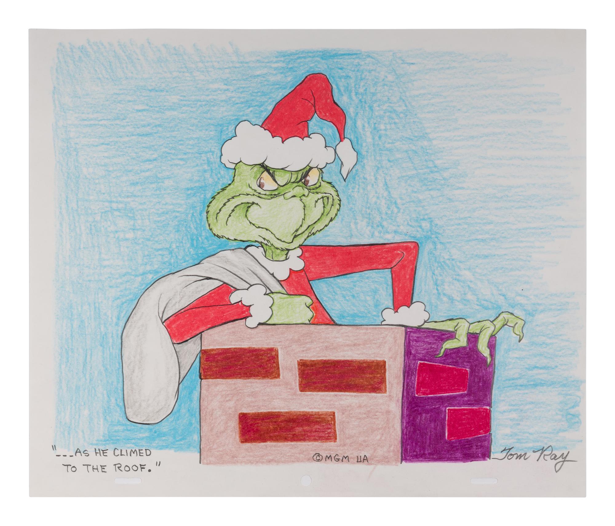 [CHILDREN'S BOOKS & ILLUSTRATION]. RAY, Tom (1919-2010). Original drawing of The Grinch from the film Dr. Seuss' How the Grinch Stole Christmas! 1966.