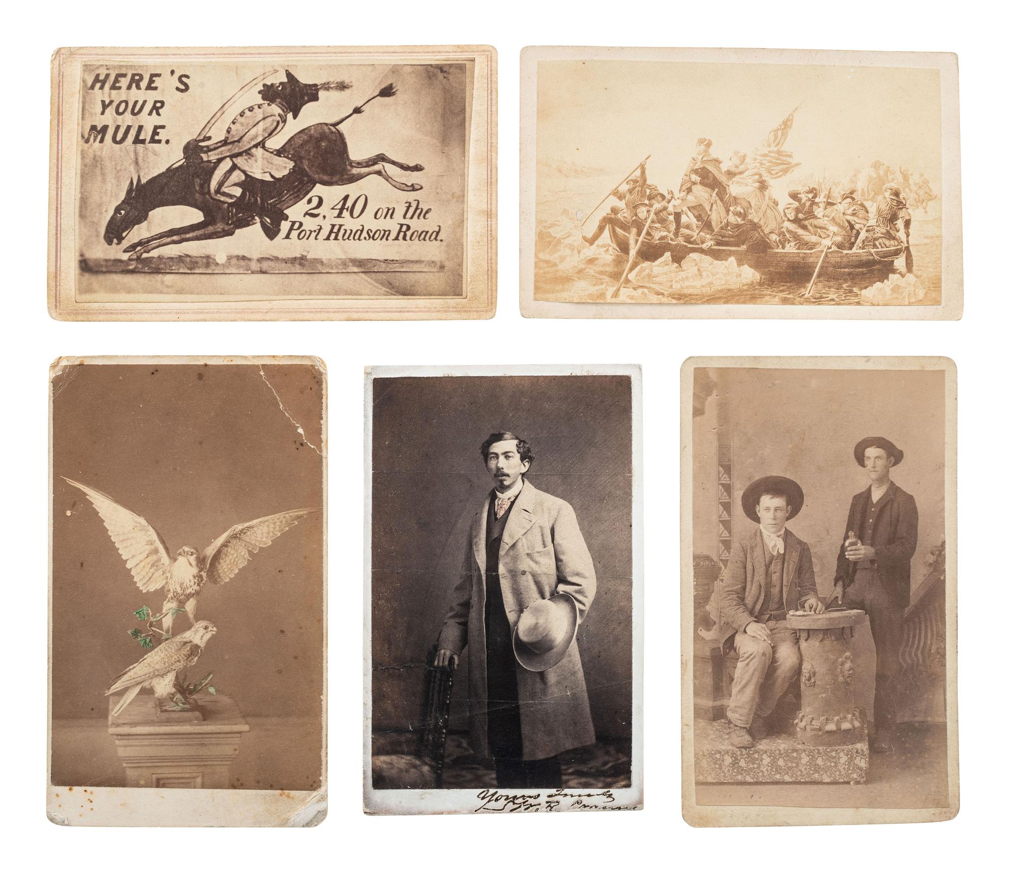 [EARLY PHOTOGRAPHY] -- [WESTERN AMERICANA]. A group of 10 CDVs, incl. Japanese examples and a carte of the third US Post Office in San Antonio, located inside Gamble's Book store on Commerce Street.