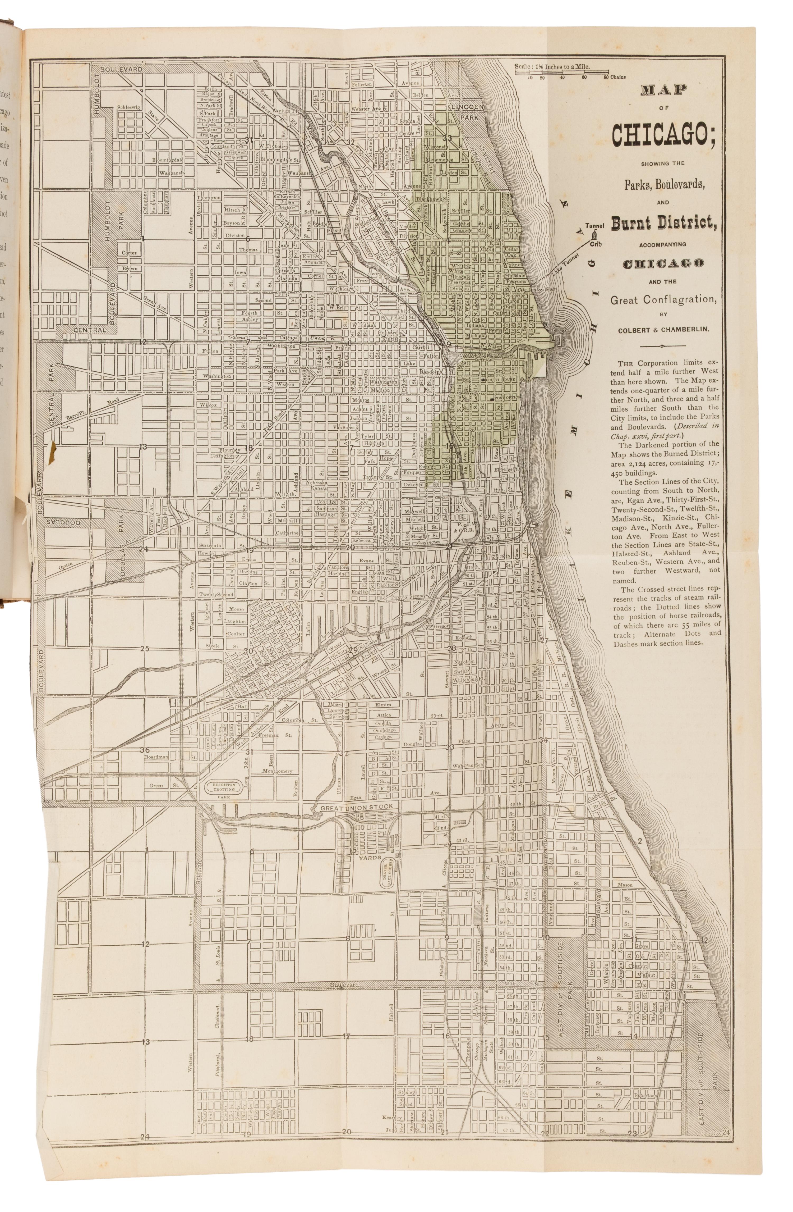 [Chicago Fire]. A group of 27 works about Chicago and the Fire, including: