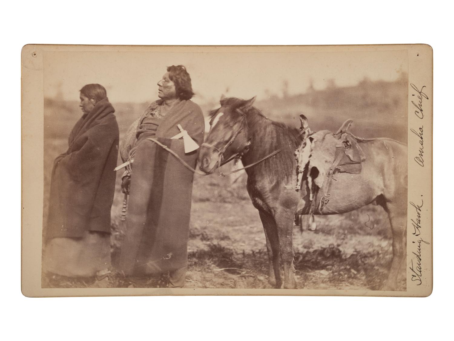 [JACKSON, William Henry (1843-1942), photographer]. Boudoir card of Omaha Chief Standing Hawk and his wife. Ca 1868.