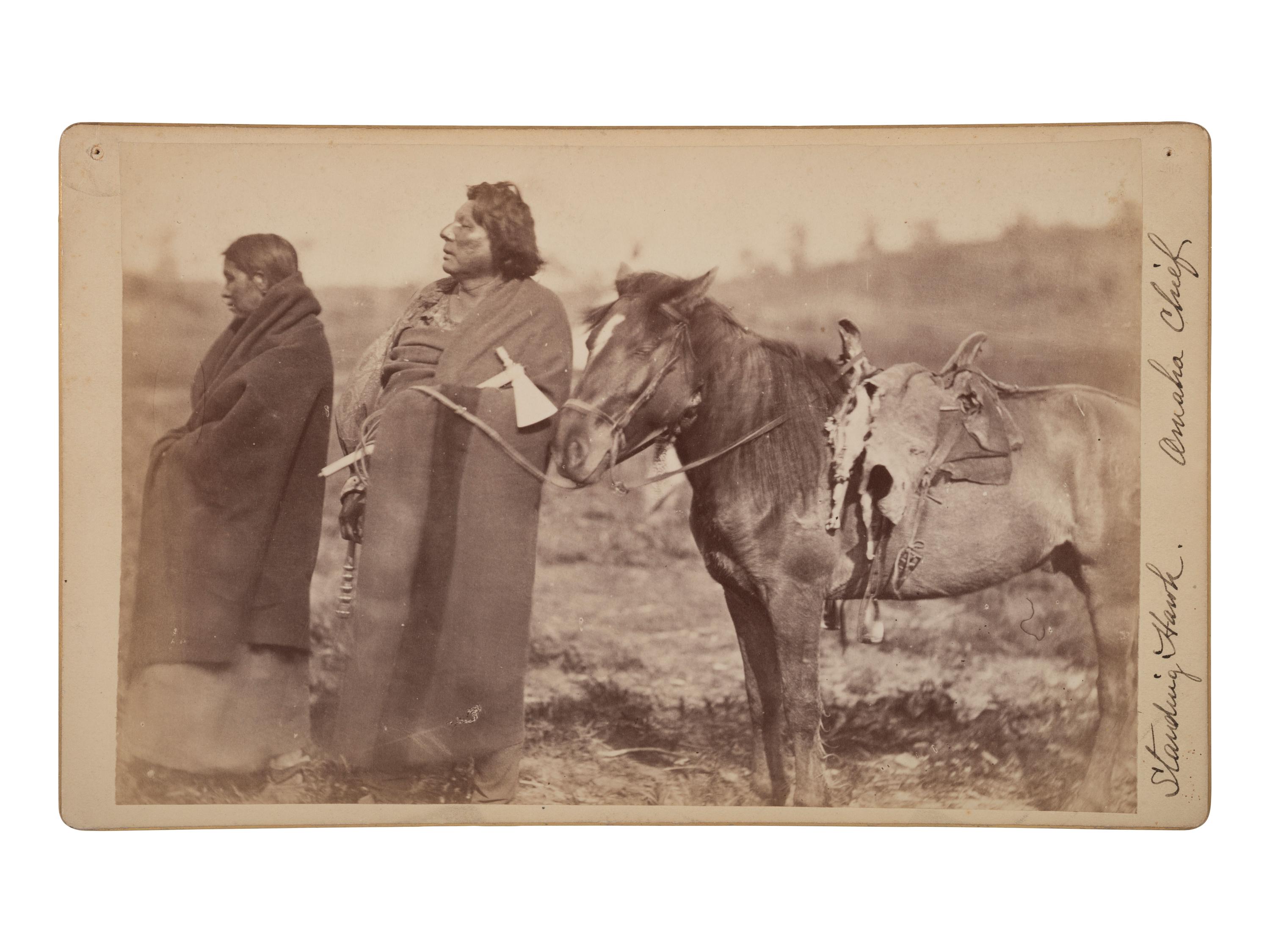[JACKSON, William Henry (1843-1942), photographer]. Boudoir card of Omaha Chief Standing Hawk and his wife. Ca 1868.