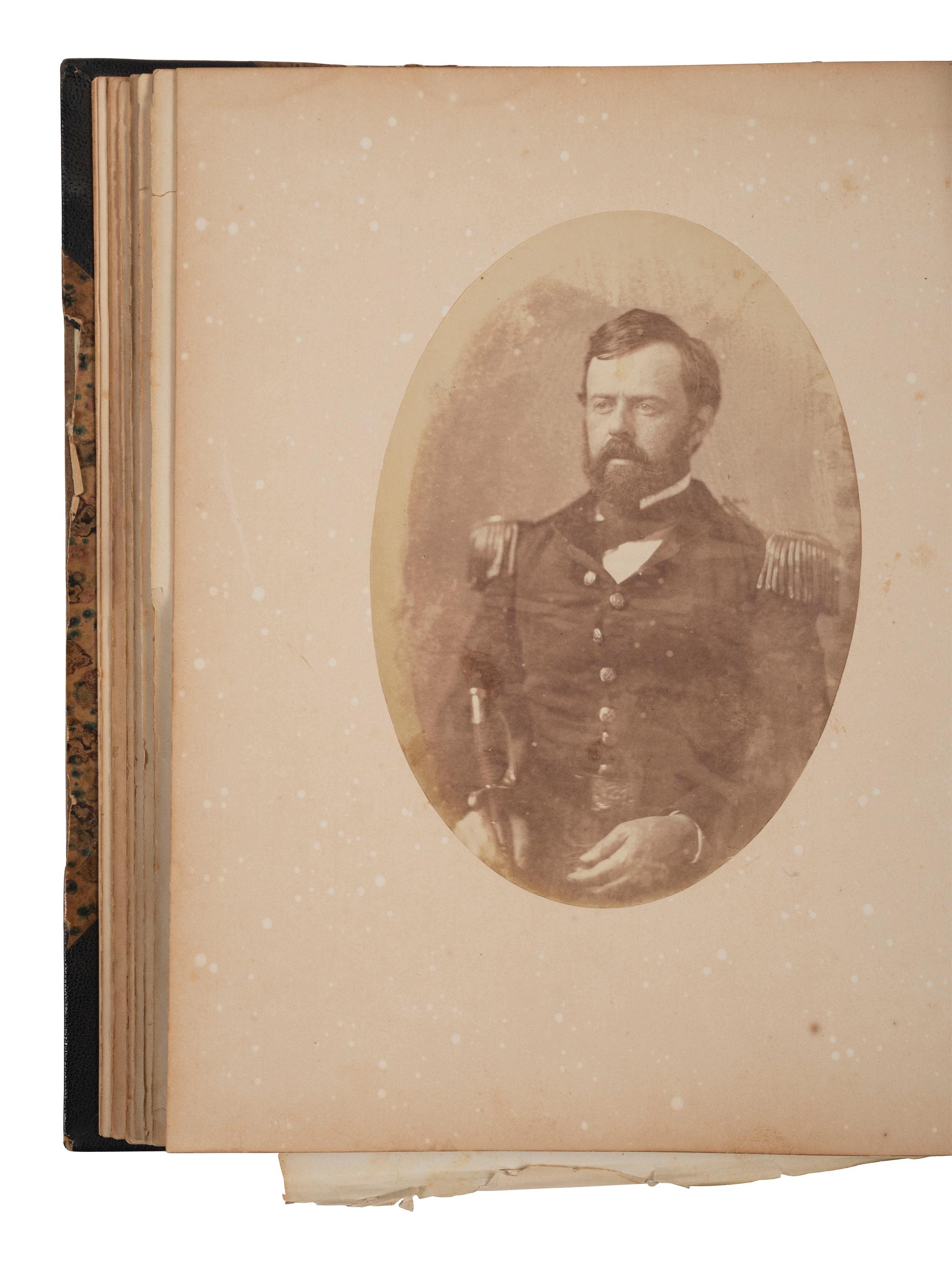 [MILITARIA - CIVIL WAR]. West Point album featuring 34 portraits of faculty, staff, and cadets, many of whom would serve in the Civil War, 1859.