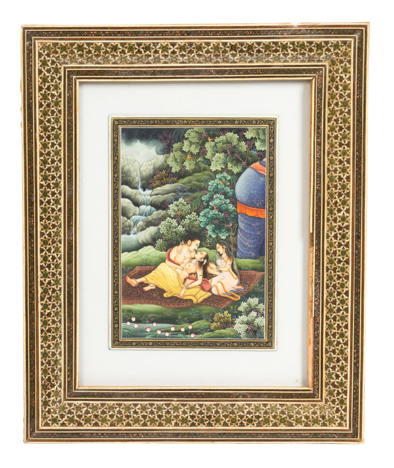 A Pair of Indian Watercolor Paintings on Metal Height 7 x width 5 inches. — 19TH CENTURY