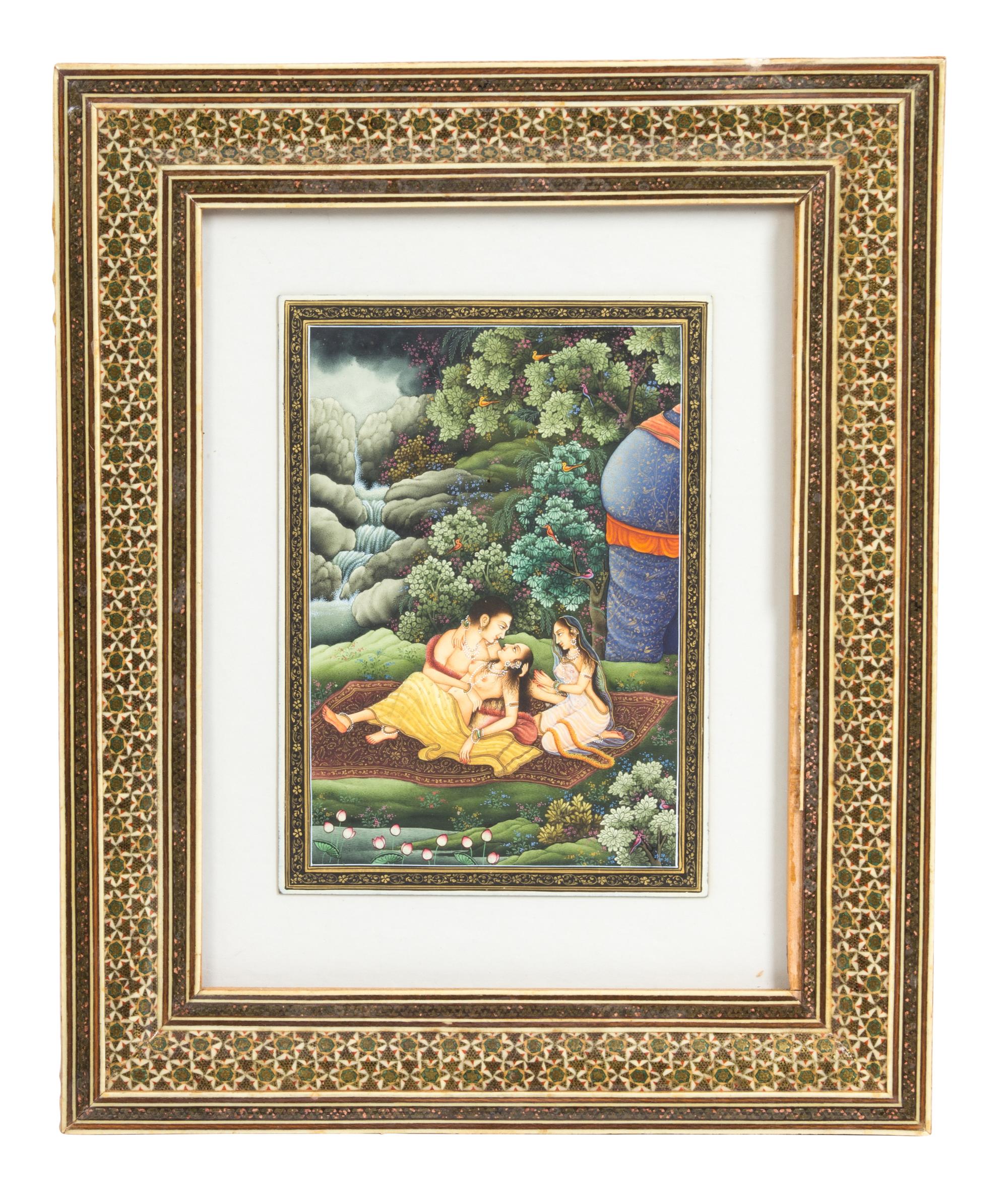 A Pair of Indian Watercolor Paintings on Metal Height 7 x width 5 inches. — 19TH CENTURY