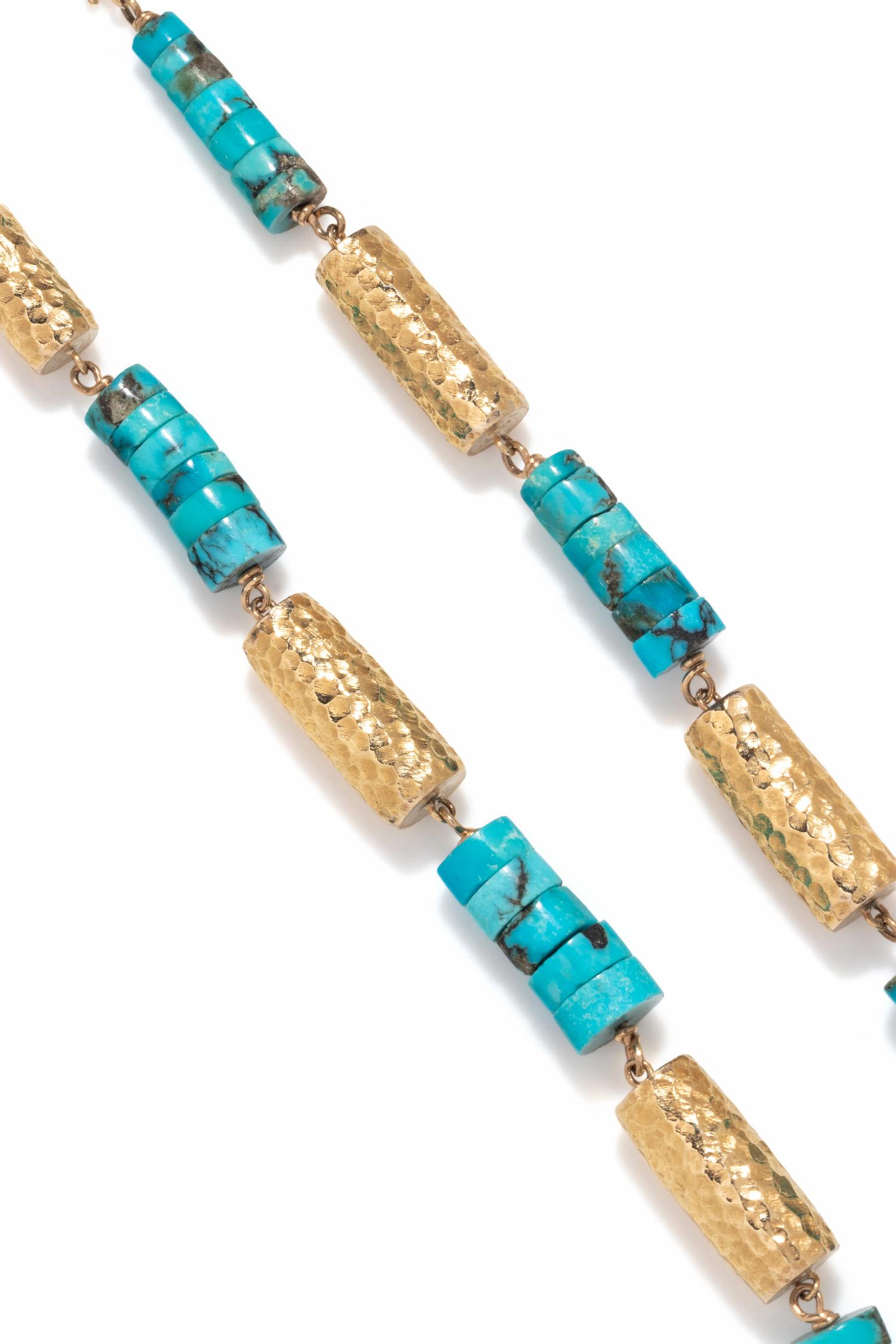 YELLOW GOLD AND TURQUOISE NECKLACE