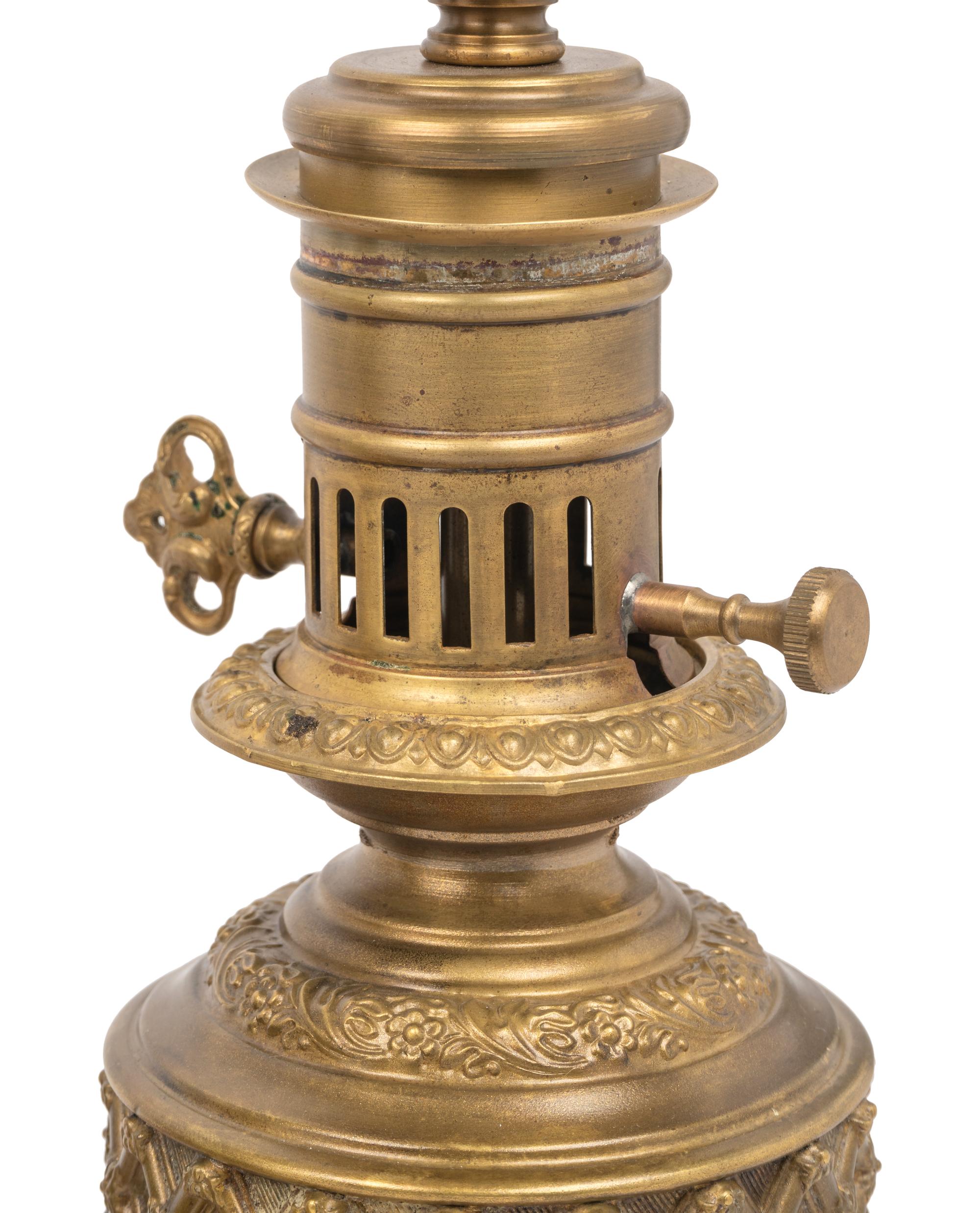 Two Pairs of French Gilt Metal Fluid Lamps Converted to Electricity