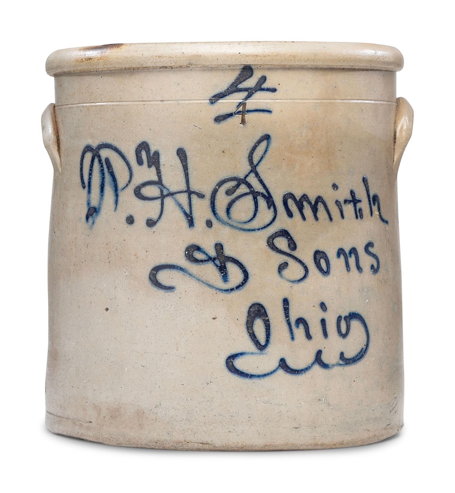 A P.H. Smith and Sons Four-Gallon Script Stoneware Crock