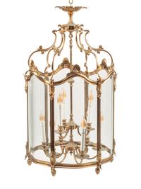 A Pair of Louis XV Style Gilt Bronze and Glass Hall Lanterns
