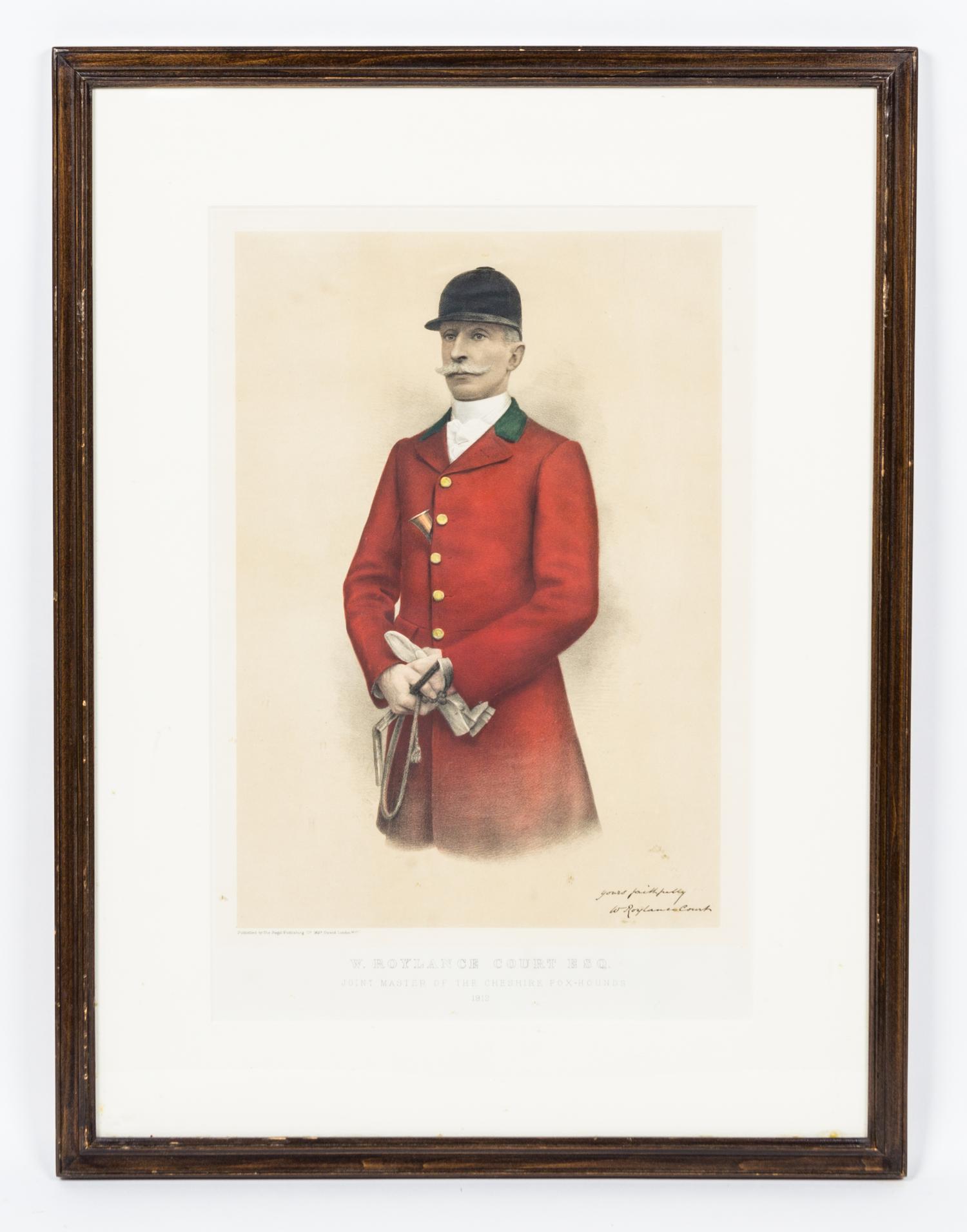 Artist Unknown, (British, 19th/20th century), W. Roylance Court, Esquire, Joint Master of the Cheshire Fox-Hounds, 1912