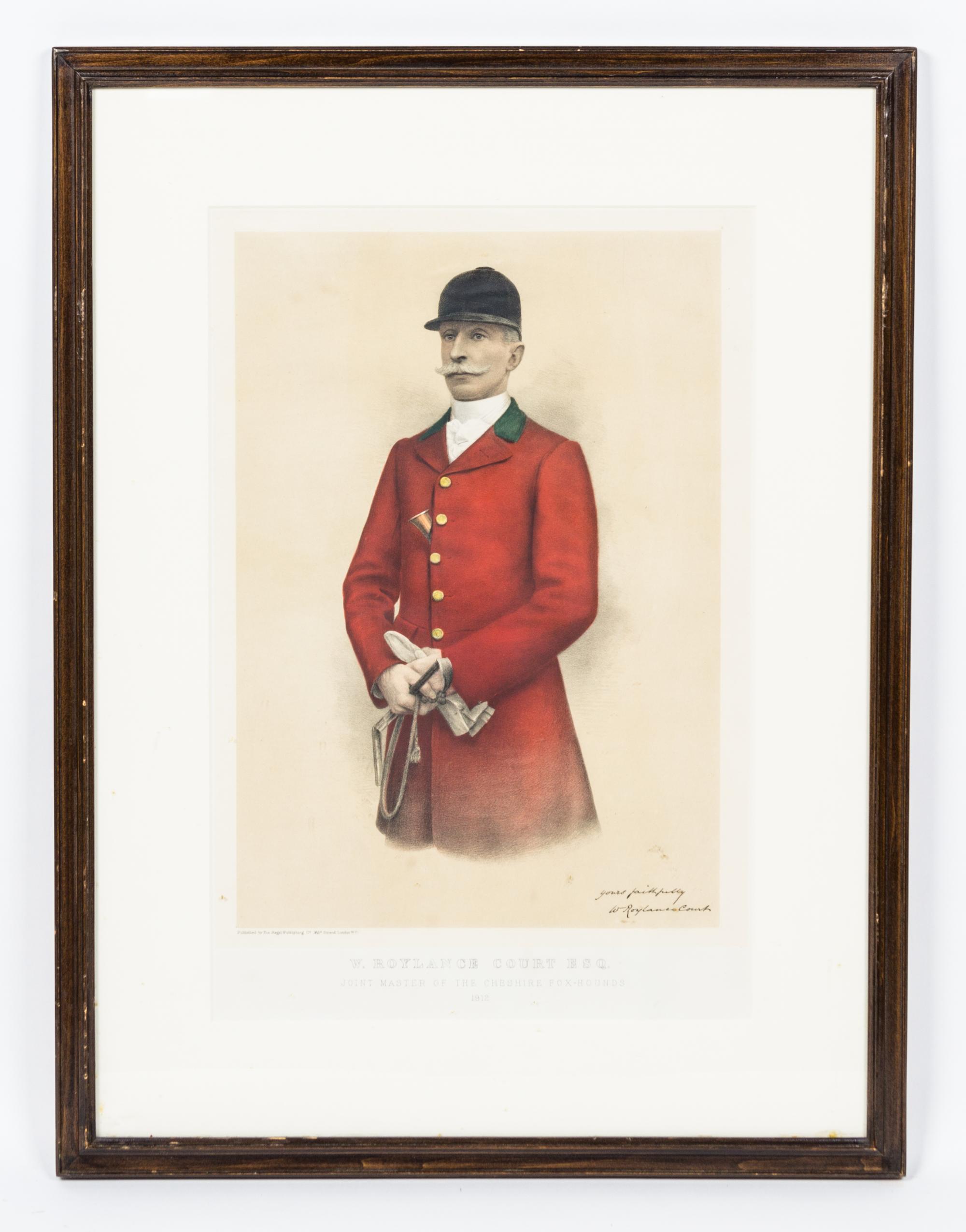 Artist Unknown, (British, 19th/20th century), W. Roylance Court, Esquire, Joint Master of the Cheshire Fox-Hounds, 1912