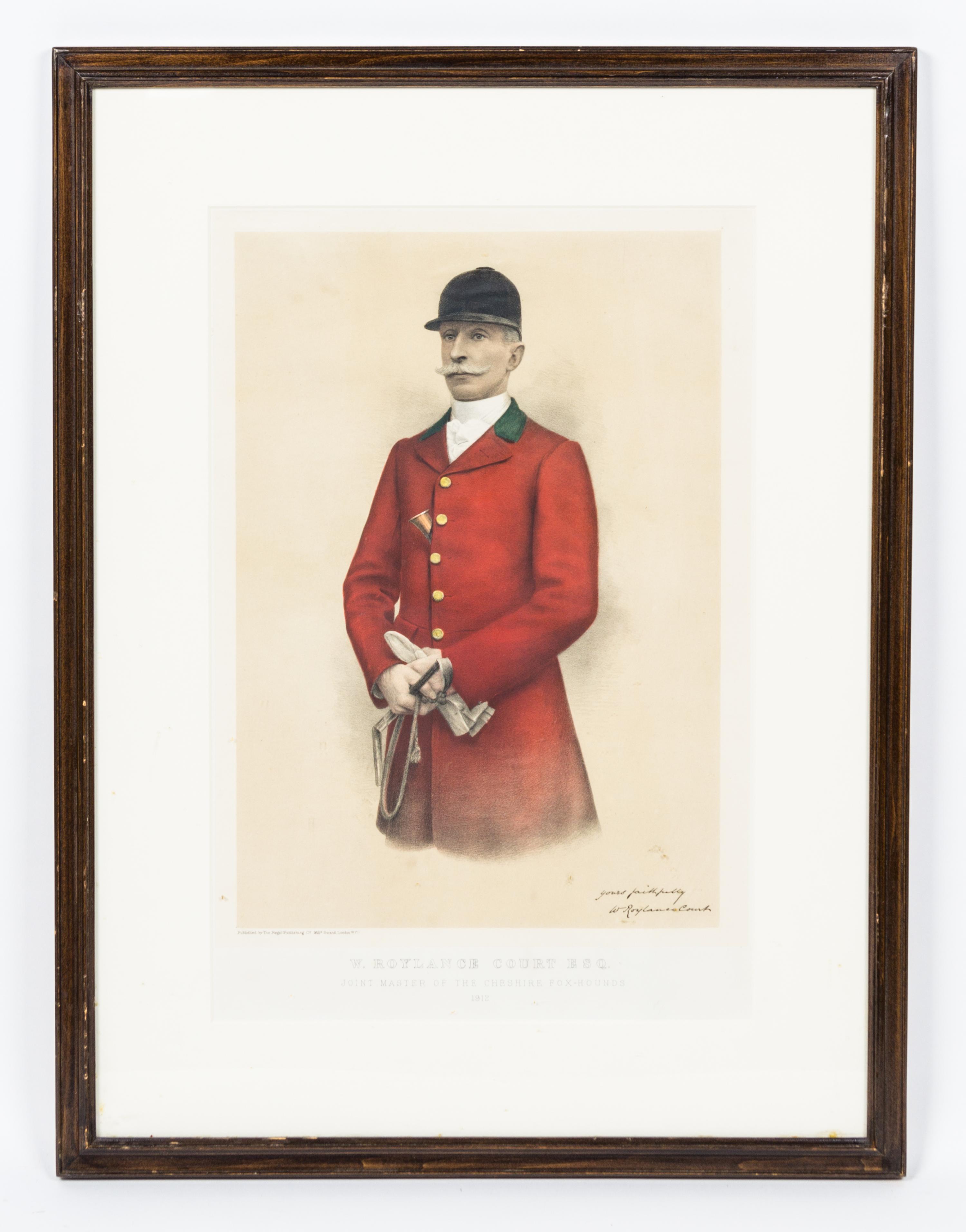 Artist Unknown, (British, 19th/20th century), W. Roylance Court, Esquire, Joint Master of the Cheshire Fox-Hounds, 1912