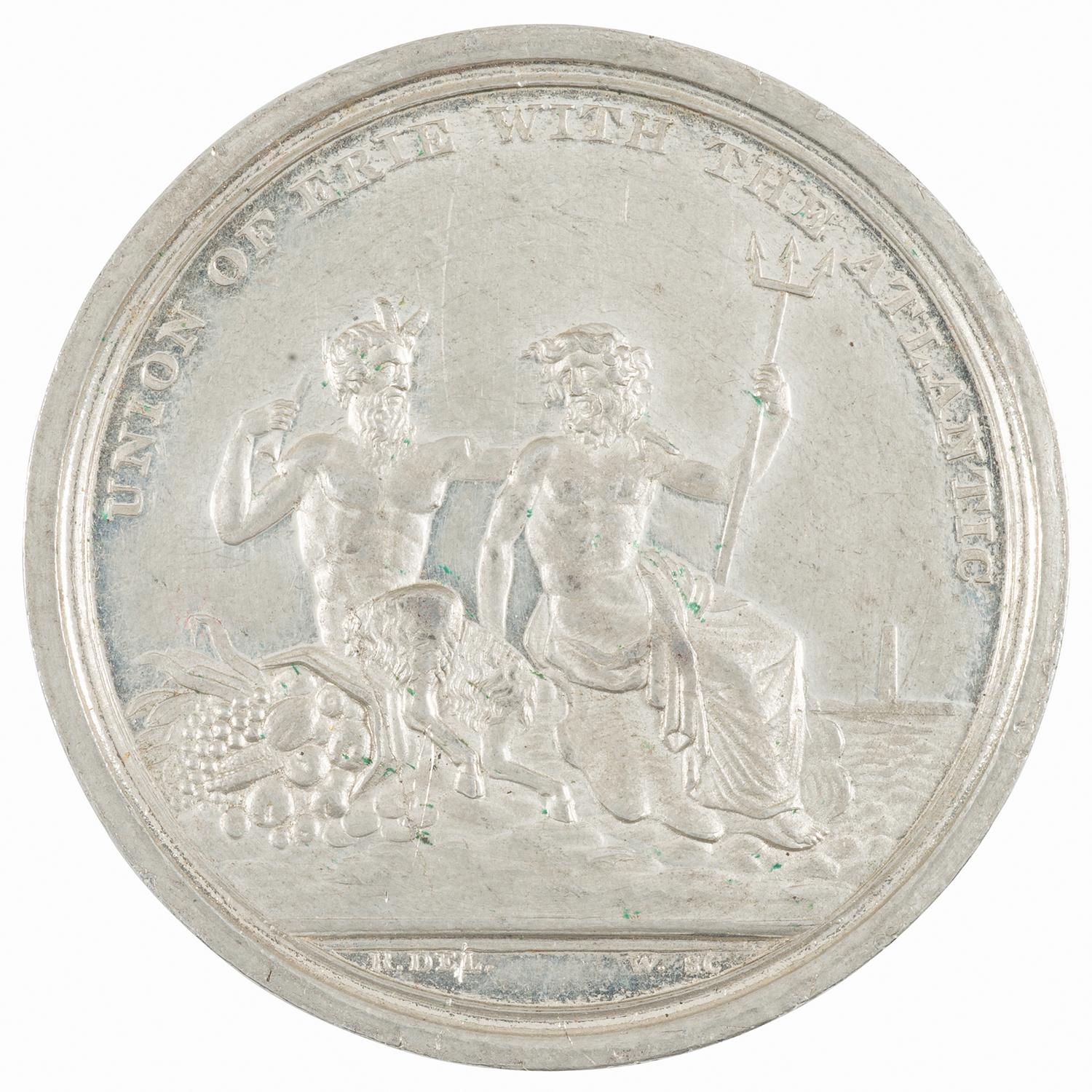 Erie Canal Completion Medal with Original Box, In White Metal