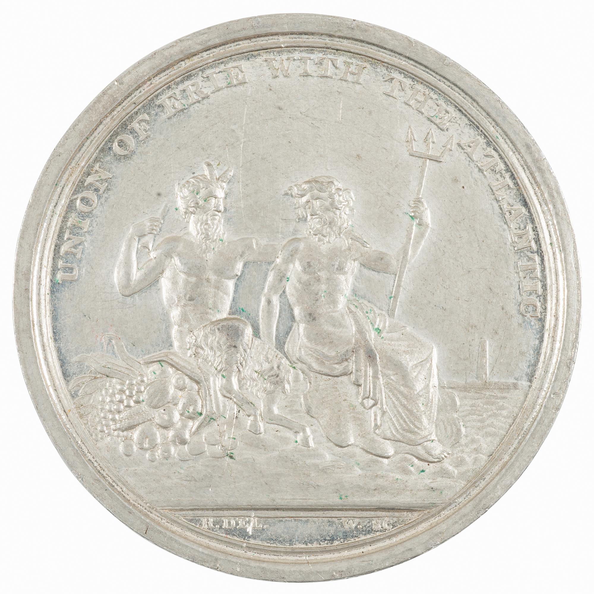 Erie Canal Completion Medal with Original Box, In White Metal