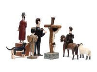 Seven Folk Art Carved and Painted Wood Figures