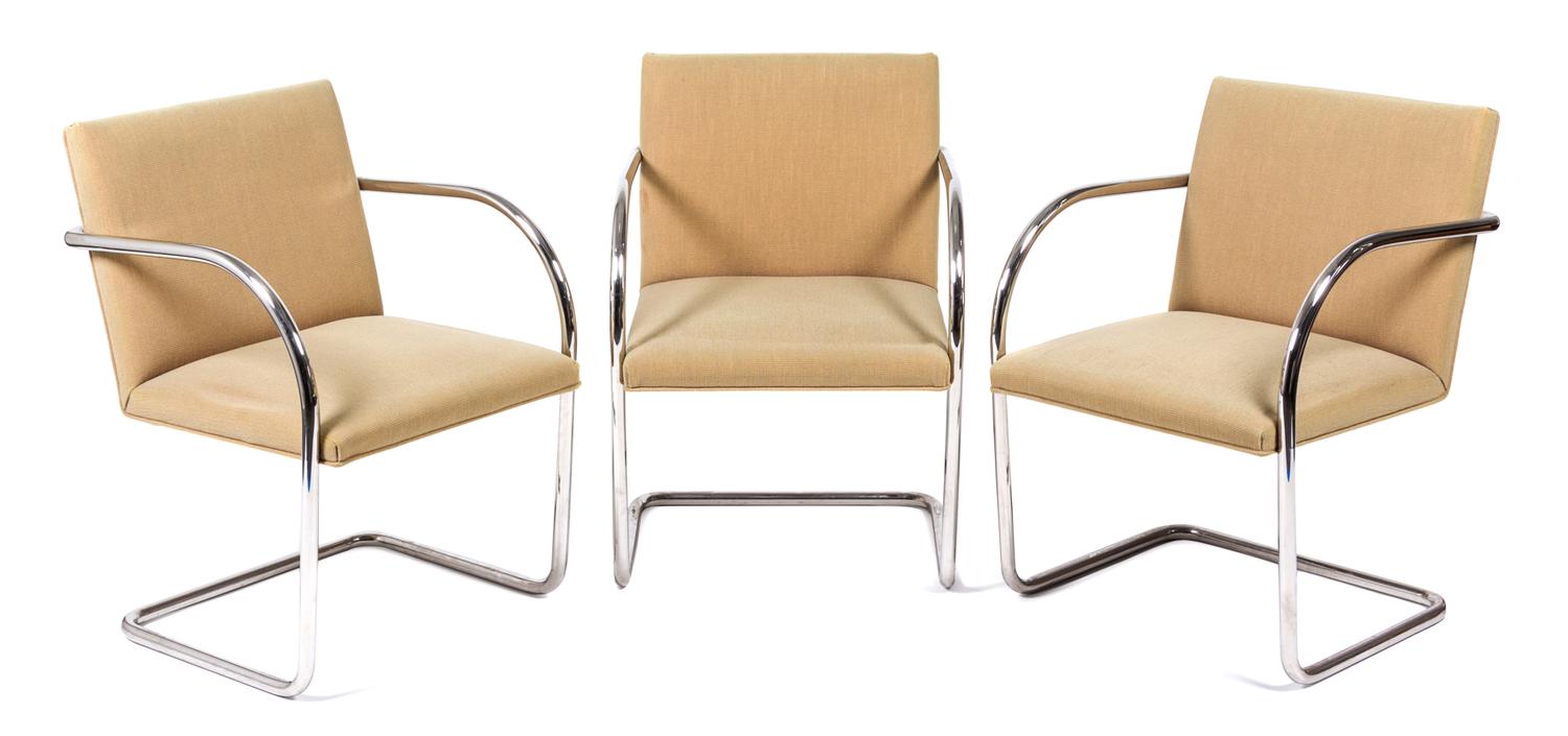 A Set of Three Brno Tubular Chairs, Ludwig Mies van der Rohe for Knoll Height 32 1/4 x width 22 x depth 24 inches.