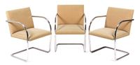 A Set of Three Brno Tubular Chairs, Ludwig Mies van der Rohe for Knoll Height 32 1/4 x width 22 x depth 24 inches.