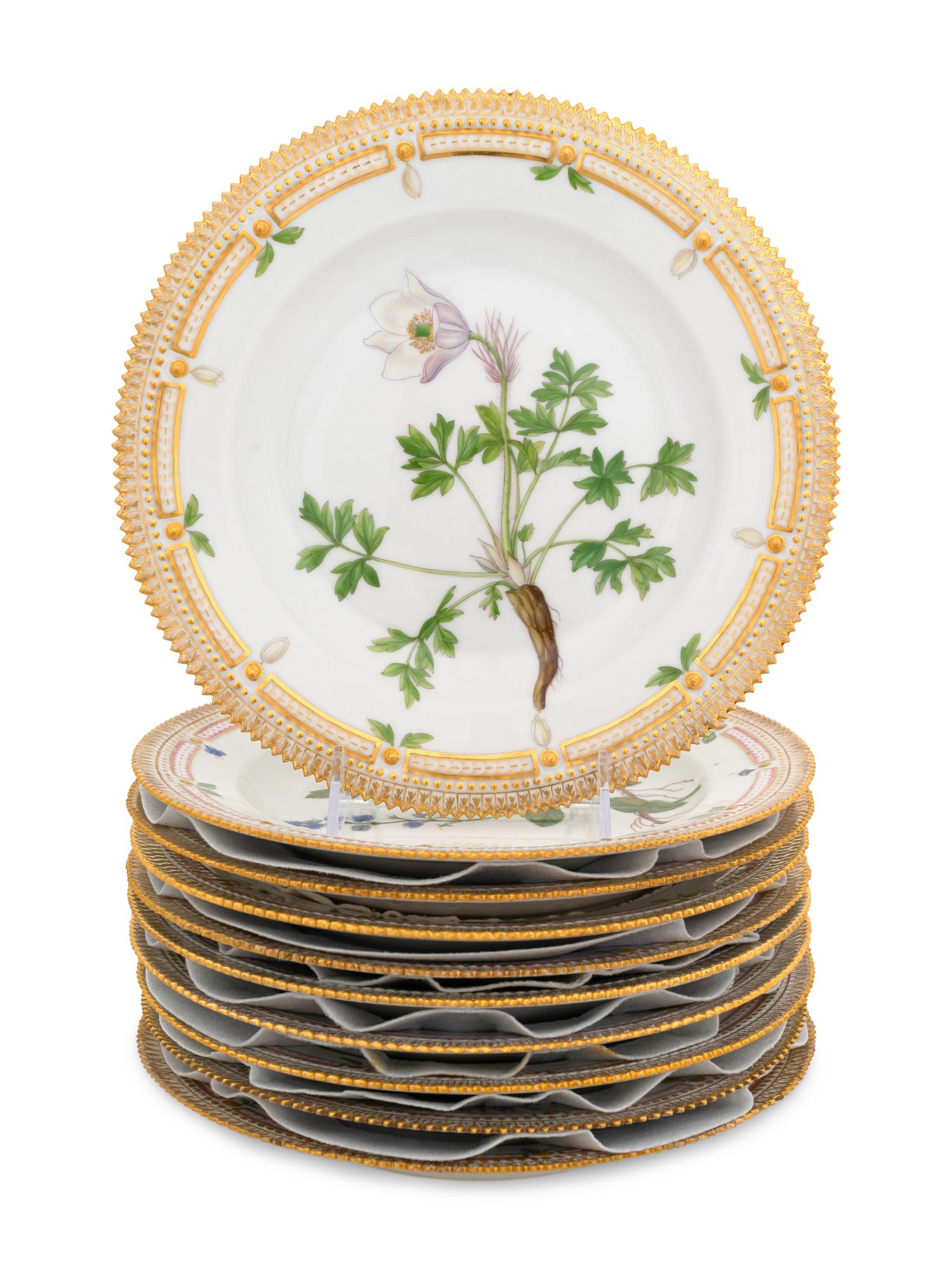 A Set of Ten Royal Copenhagen Flora Danica Dinner Plates