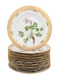 A Set of Ten Royal Copenhagen Flora Danica Dinner Plates