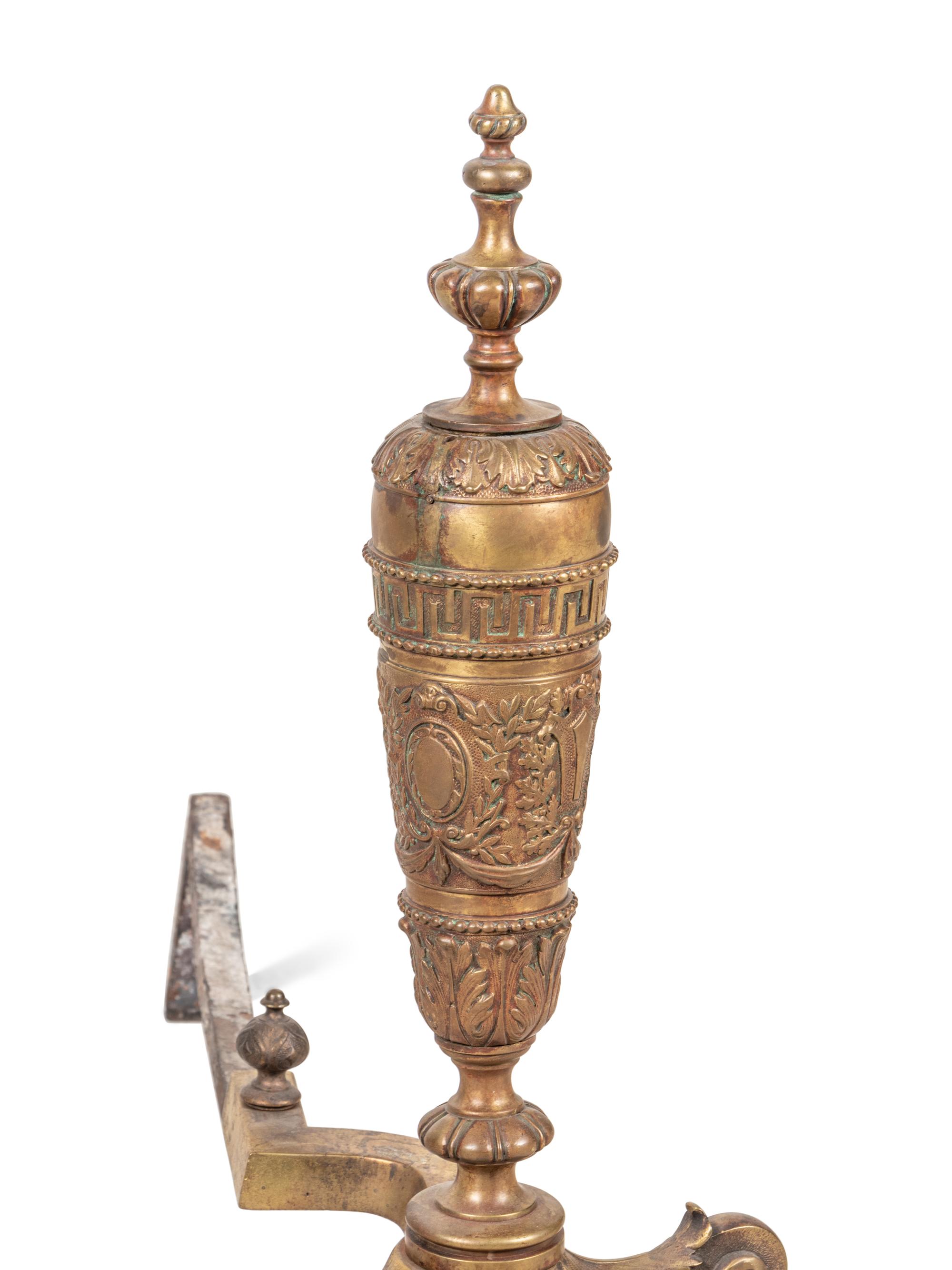 A Pair of Neoclassical Gilt Bronze Andirons