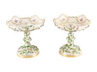 A Pair of Meissen Porcelain Floral Compotes