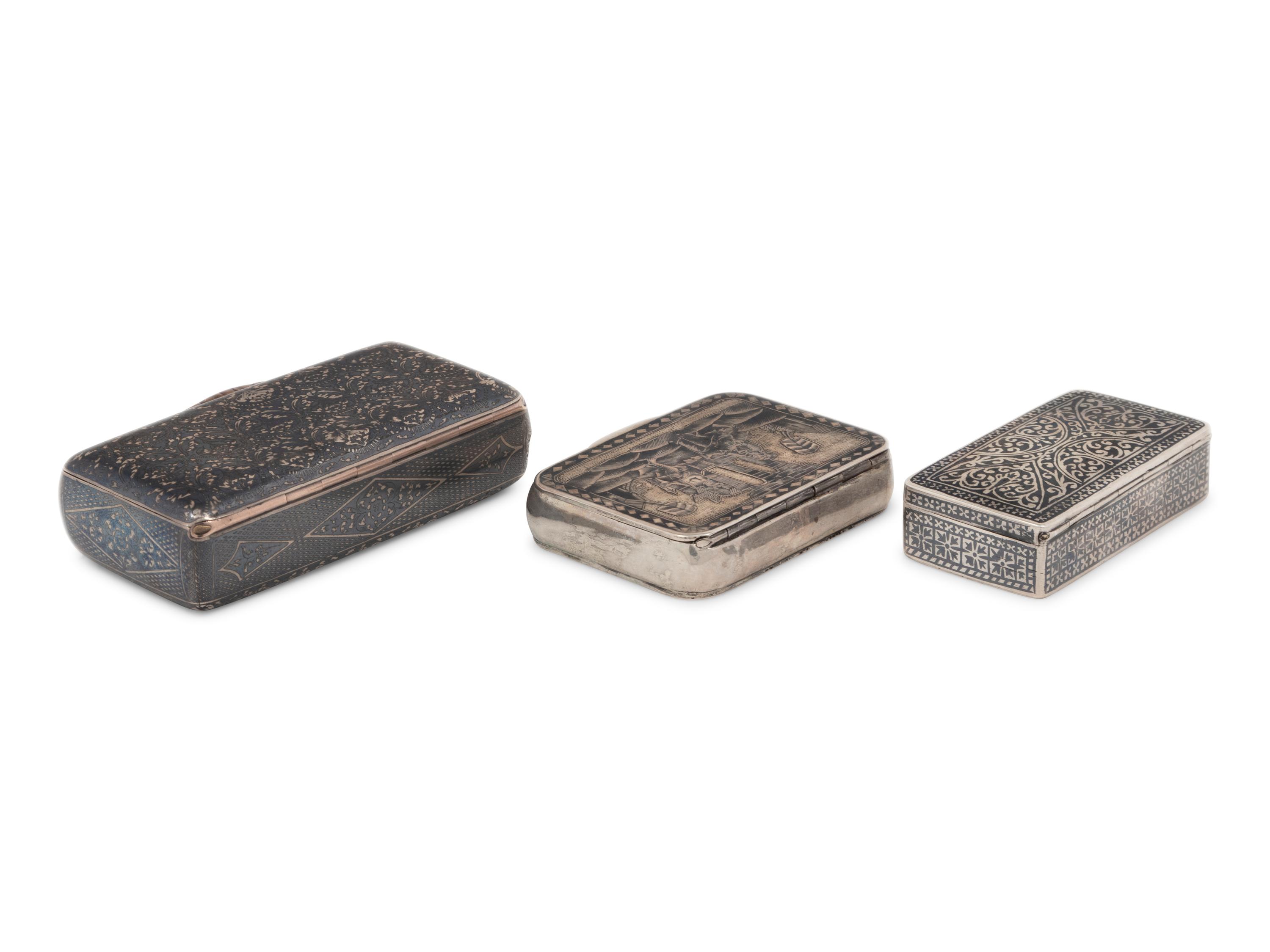 Two Russian Niello Silver Snuff Boxes