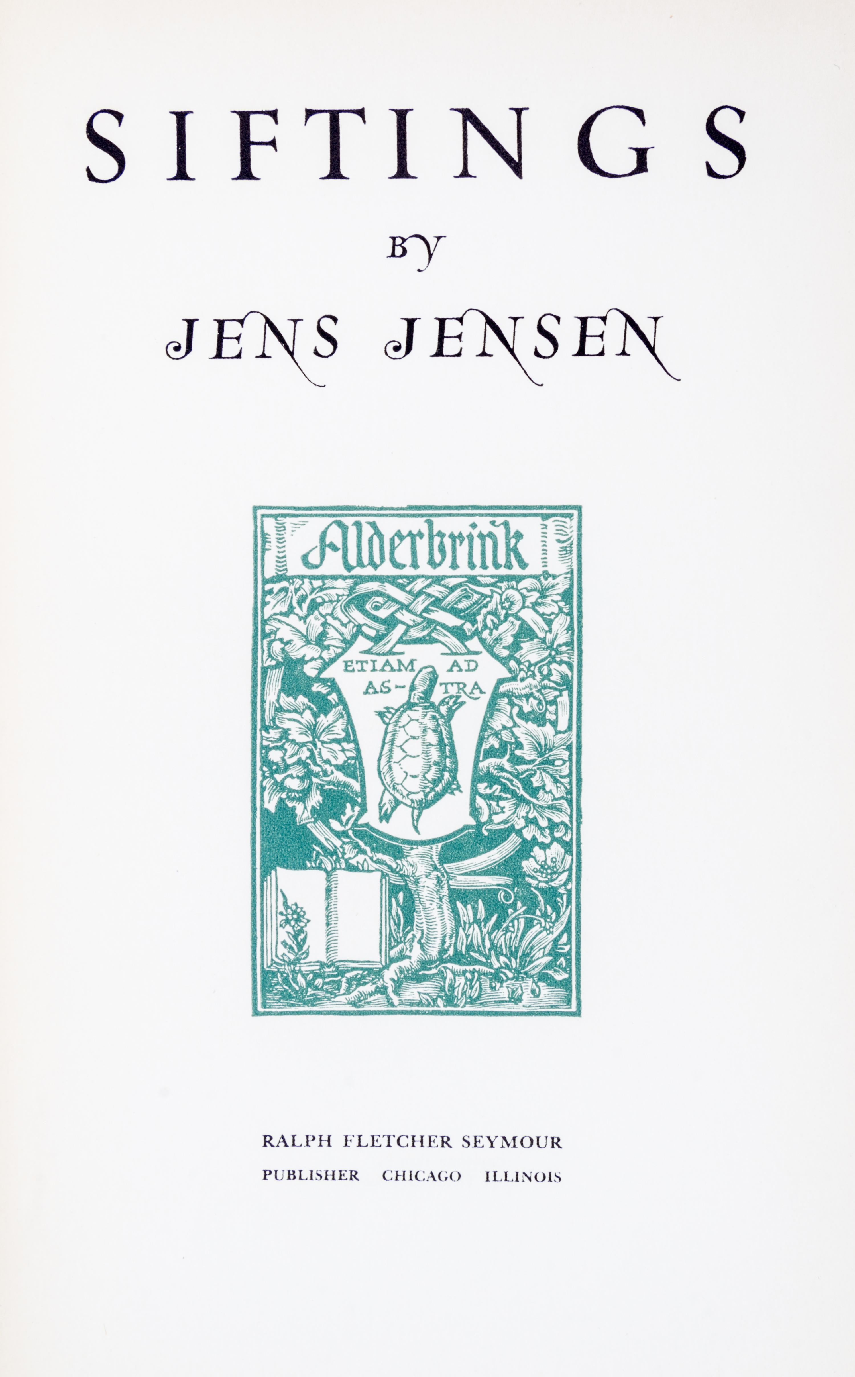 (LANDSCAPE ARCHITECTURE) JENSEN, JEN. Siftings. Chicago, 1939. Signed.