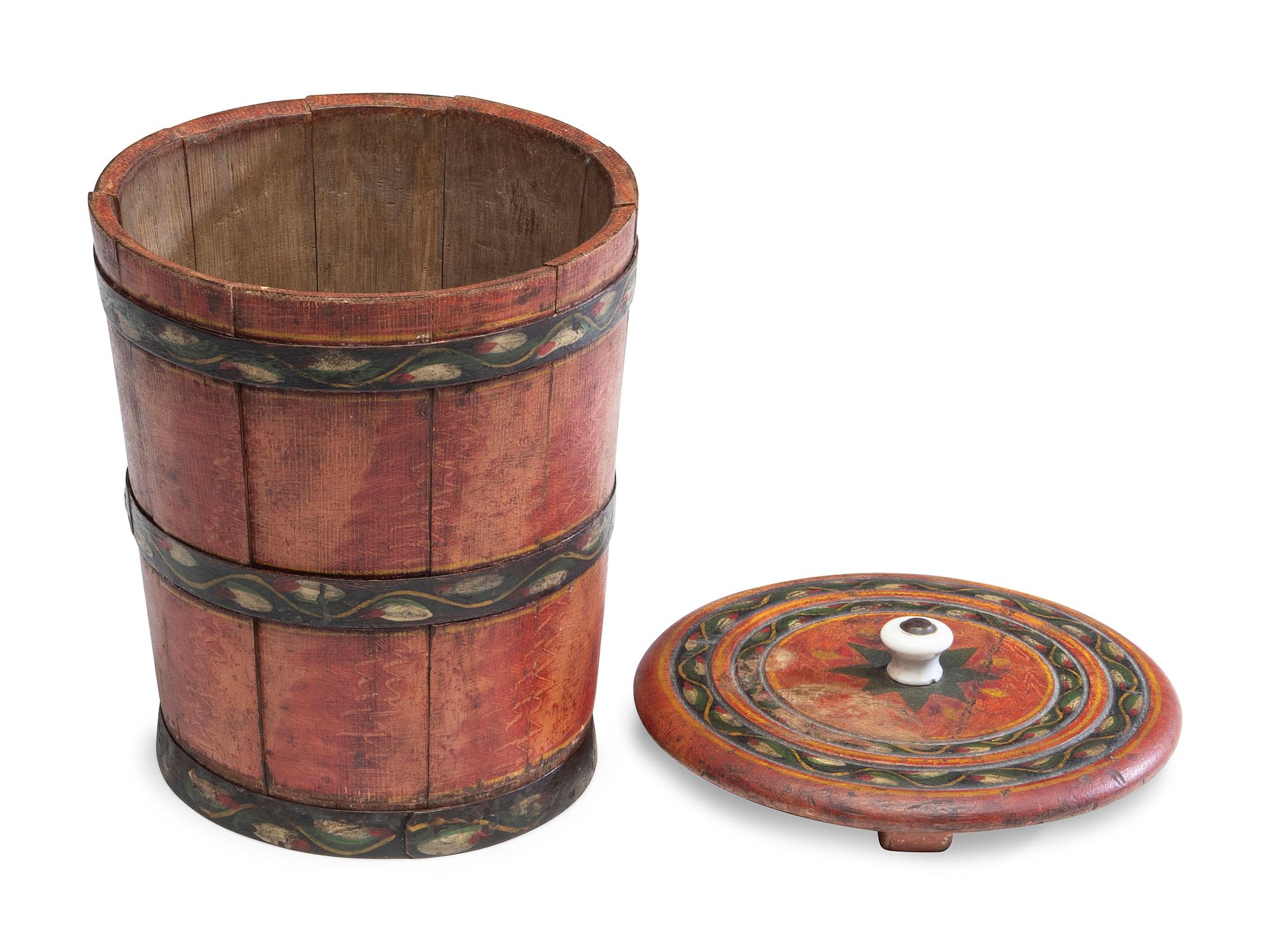 A Paint Decorated Lehnware Lidded Sugar Bucket