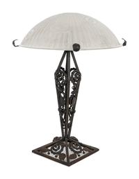 A Daum Etched Glass and Wrought Iron Table Lamp