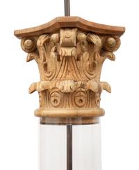 A Pair of Acrylic and Carved Oak Corinthian Columnar Floor Lamps