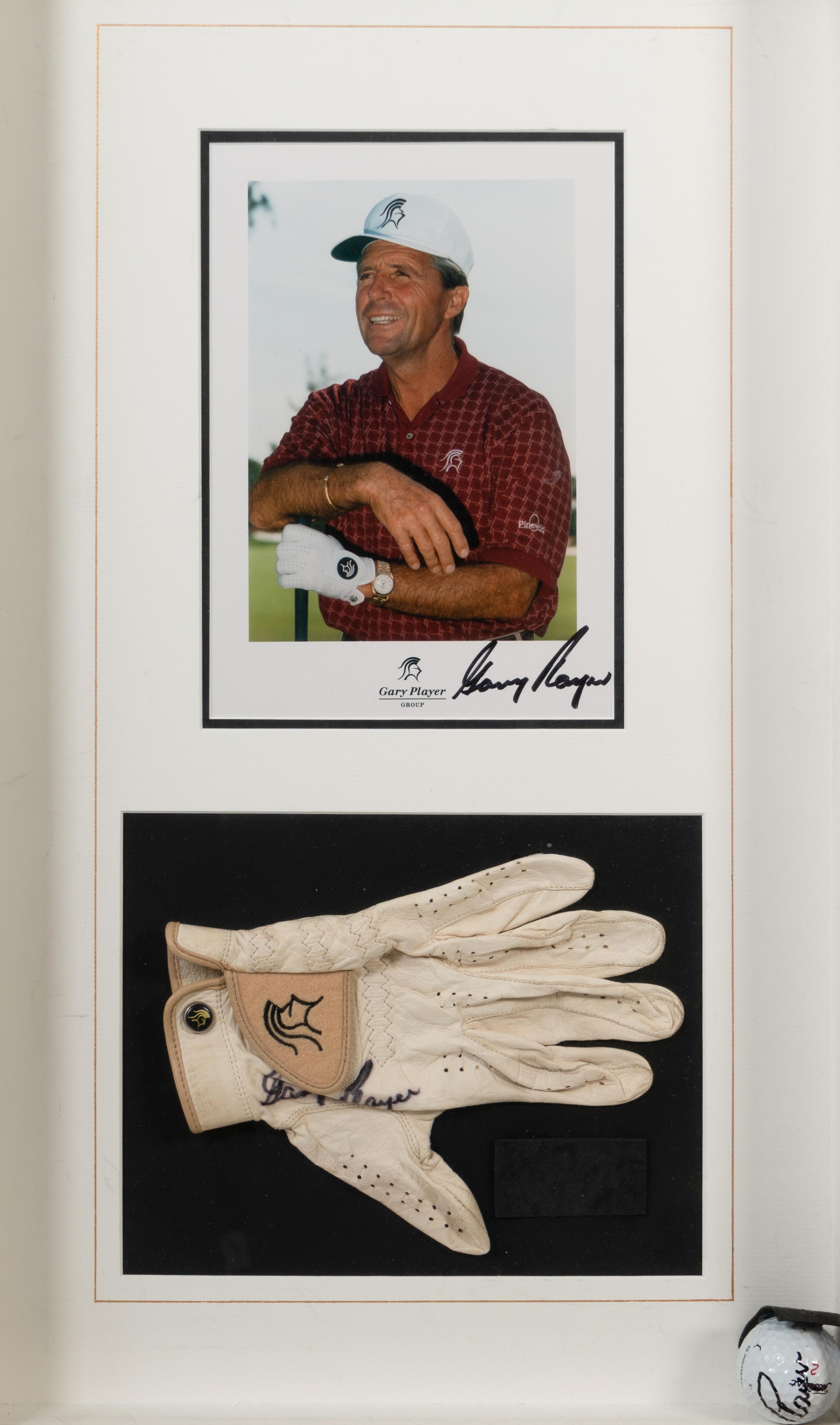 A Group of Gary Player Signed Autograph Displays Featuring a Tournament Used Golf Glove and Limited Edition Autographed Print,