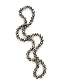 TAHITIAN CULTURED PEARL AND DIAMOND NECKLACE