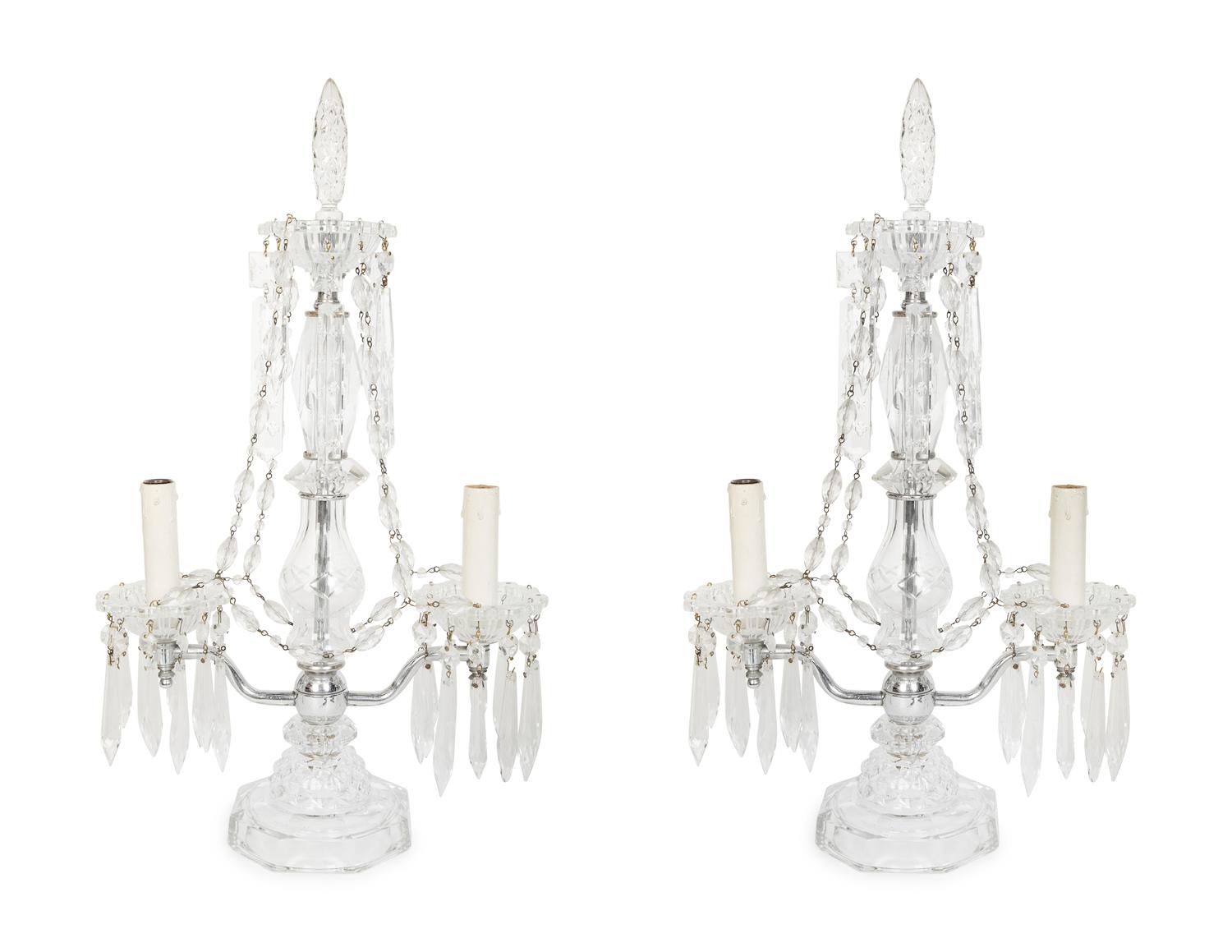 A Cut Glass Two-Light Candelabrum