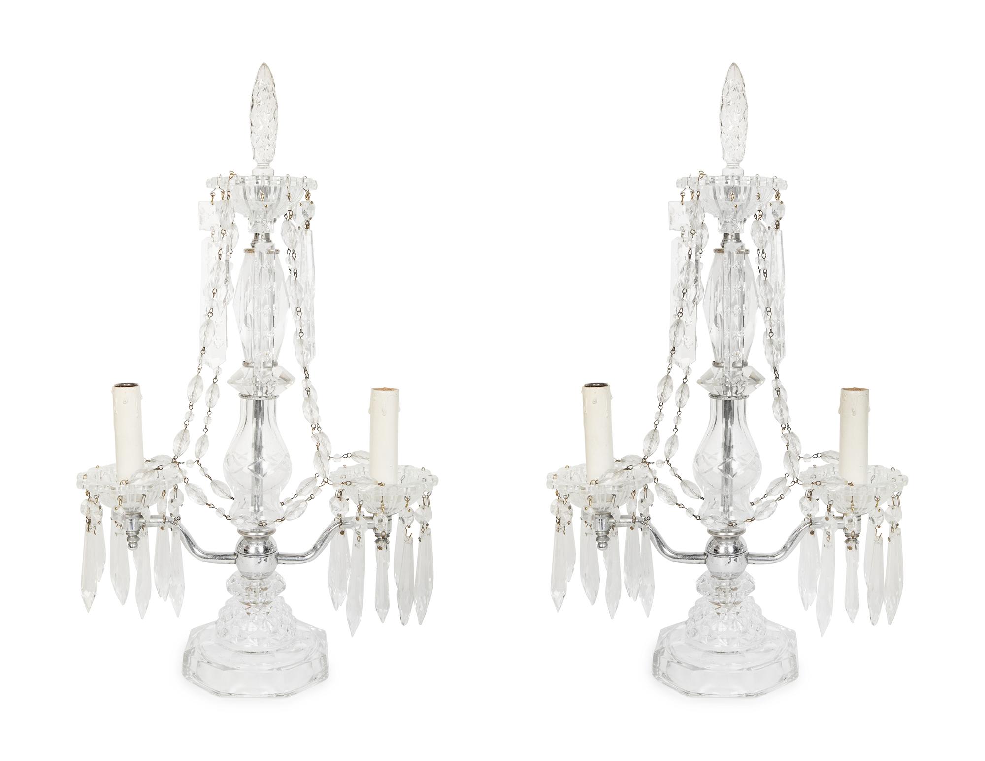 A Cut Glass Two-Light Candelabrum