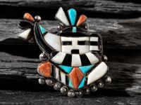 Mosaic Inlay Long Horn Katsina Brooch / Pin