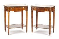 A Near Pair of Louis XVI Style Gilt Bronze Mounted Parquetry Tables Height 34 1/4 x width 28 1/4 x depth 20 1/2 inches. — FIRST HALF 20TH CENTURY
