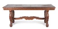 A Renaissance Revival Mahogany Library Table Height 30 1/4 x width 73 x depth 28 inches.
