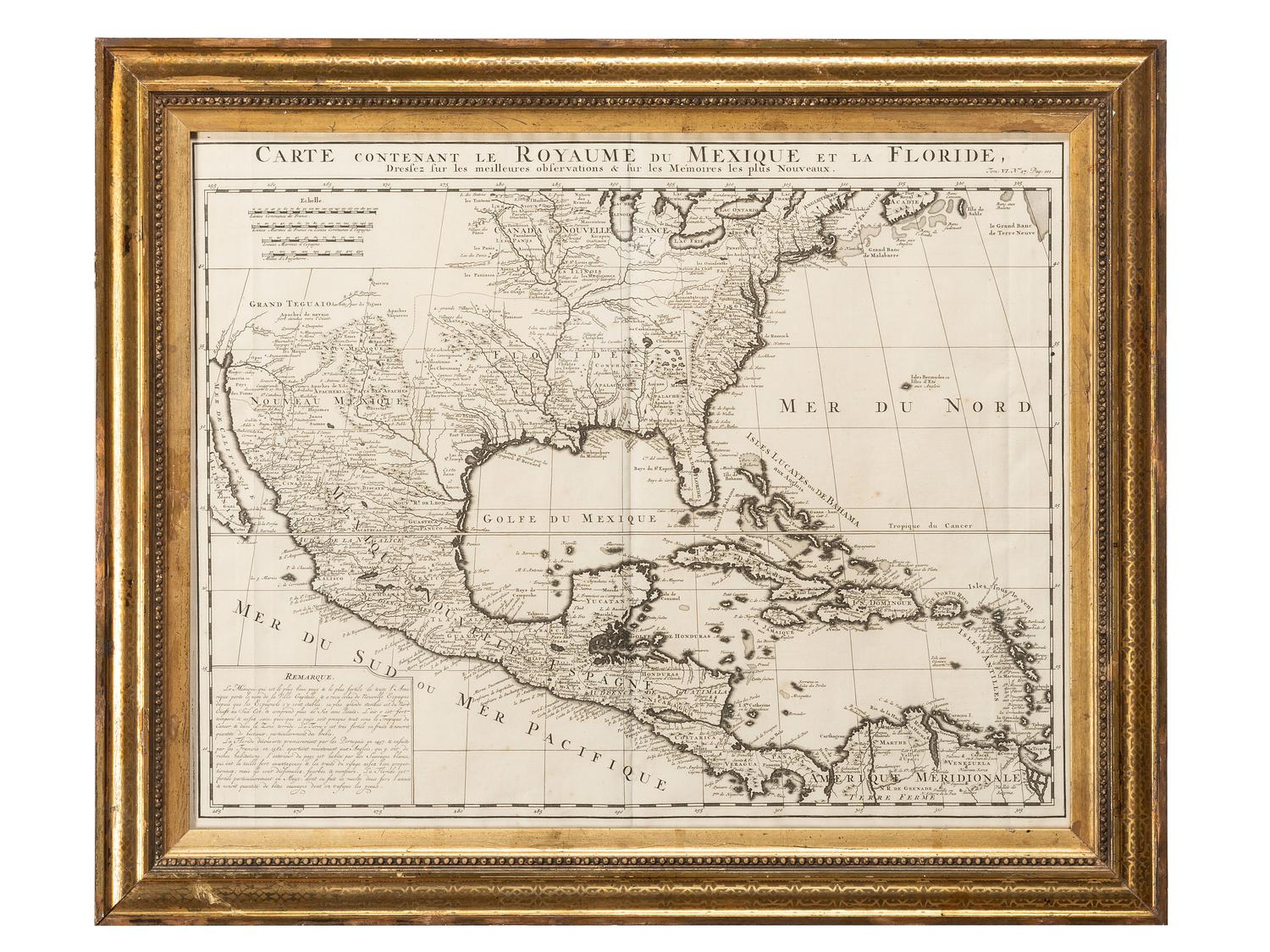 CHATELAIN, Henry Abraham (1684-1743). Carte Contenant le Royaume du Mexique et la Floride, Dressez sur les Meilleures Observations & sur les Memoires les plus Nouveaux . Amsterdam, ca 1719.