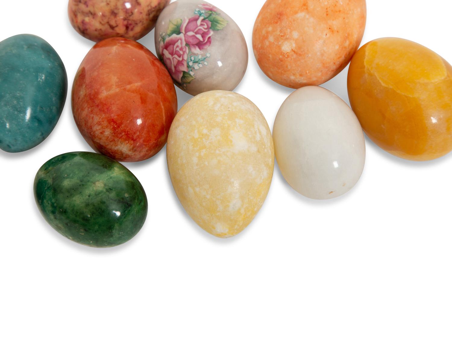 A Collection of Eleven Marble, Alabaster and Onyx Eggs